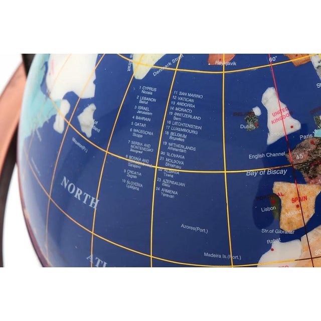 Gem Floor Globe on Copper Stand Semi Precious Lapis Stone For Sale - Image 9 of 17