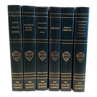 Set of 6 Harvard Classics Green Leatherbound Books For Sale