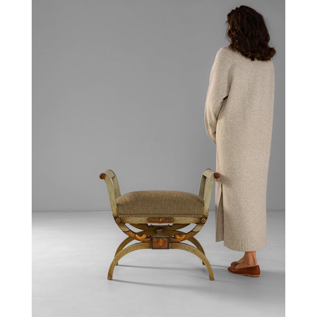1920s Italian Neoclassical Curule Stool With Upholstered Seat For Sale - Image 17 of 18
