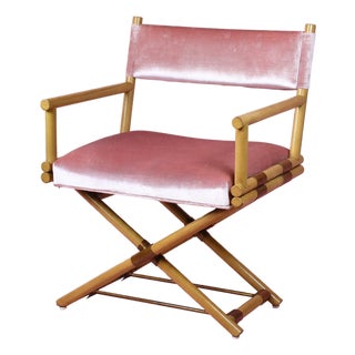 Vintage Faux Bamboo Director's Chair With Blush Velvet Upholstery For Sale