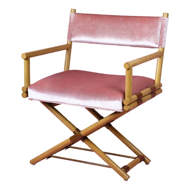 Vintage Faux Bamboo Director's Chair With Blush Velvet Upholstery For Sale