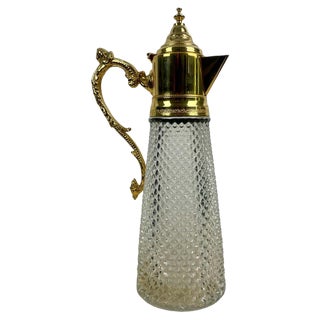 Art Deco Diamond Tip Crystal and Gilt Metal Jug, 1930s For Sale