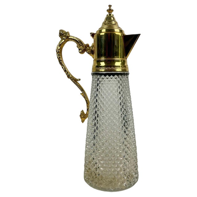Art Deco Diamond Tip Crystal and Gilt Metal Jug, 1930s For Sale