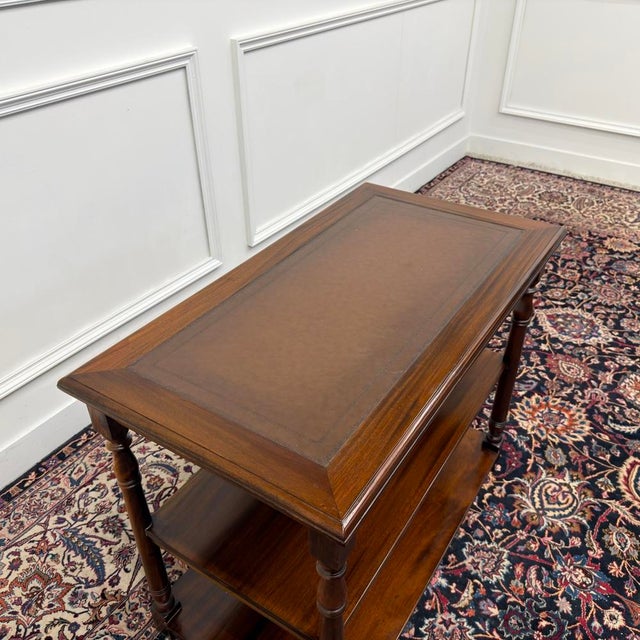 Classic English Sidetable with Brown Leather Top For Sale - Image 5 of 10