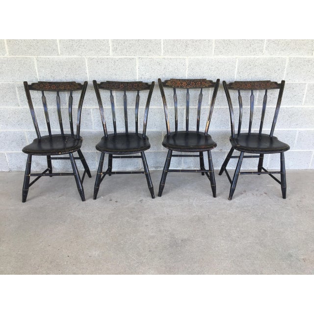 Antique Primitive Early 1800's Arrow Back Paint Decorated Side Chairs - Set of 4 For Sale - Image 10 of 10