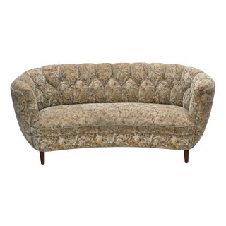 Danish 3 Seater Curved Sofa in Original Multicolor Furniture Fabric and Beech Wood ,1970s For Sale