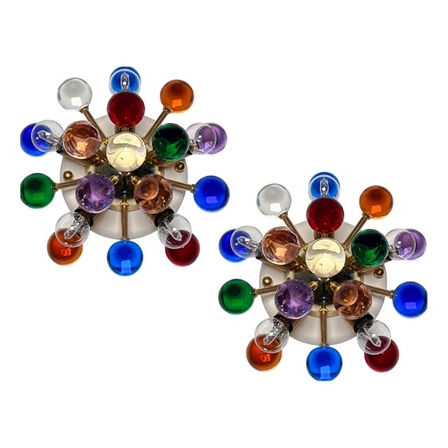 Murano Glass and Brass Sputnik Wall Sconces, 1990s, Set of 2 For Sale