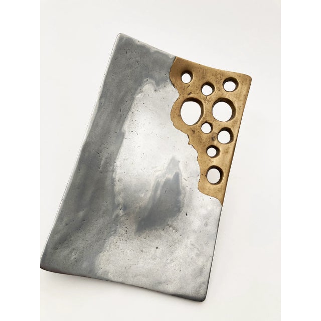 Chrome Mid 20th Century Hand-Crafted Aluminum and Bronze Contemporary Art Plate For Sale - Image 8 of 12