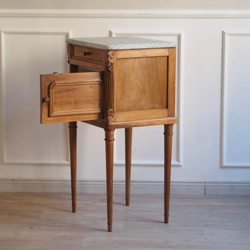 Antique French Bedside Table with Marble and Porcelain Top, 1890s For Sale - Image 9 of 17