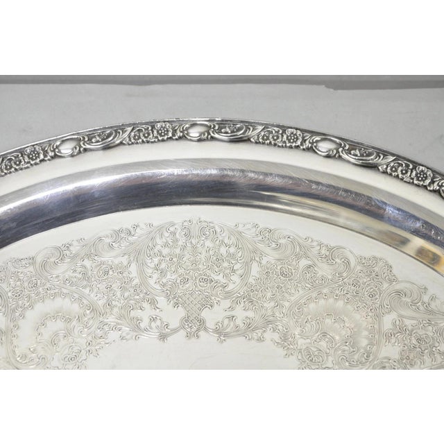 Vintage Wm Rogers & Son "Victorian Rose" Silver Plated Oval Serving Platter Tray For Sale In Philadelphia - Image 6 of 15