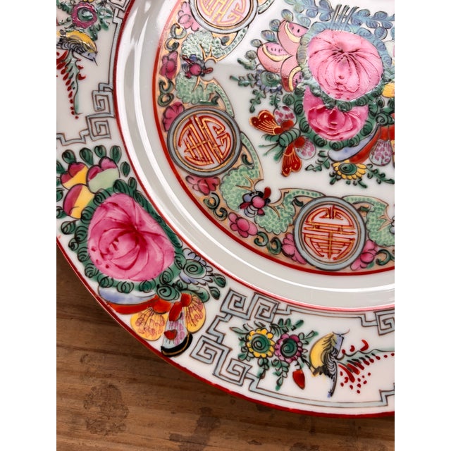 Vintage Chinese Famille Rose Canton Porcelain Dinner Plates For Sale - Image 9 of 12