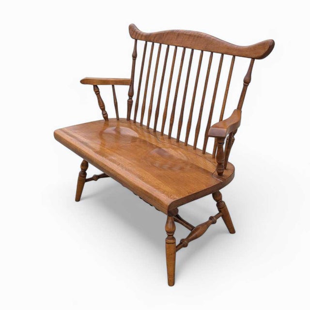 Vintage Wooden Bench – Spindle Back Bench, Classic Farmhouse Style, Elegant Seating, Rustic Home Furniture For Sale - Image 13 of 17