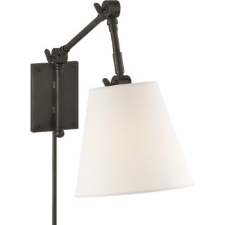 Suzanne Kasler for Visual Comfort Signature Graves Pivoting Sconce in Bronze with Linen Shade For Sale