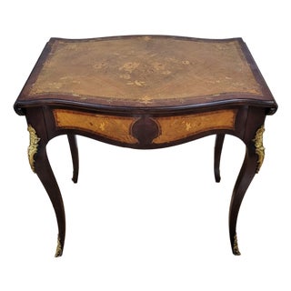 Antique American Made French Louis XV Marquetry Drop Leaf Center Table Desk For Sale