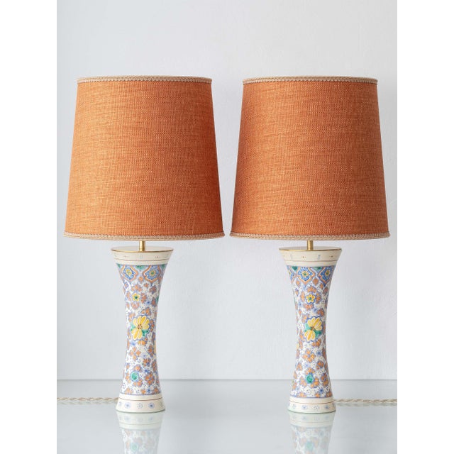 A matched pair of antique art deco gouda table lamps by plateelbakkerij zuid-holland (pzh), circa 1918. Paired with new...