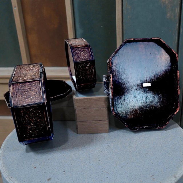 1950's 3 Tiered Octagonal Brass Handled Chinese Wedding Basket For Sale - Image 9 of 18