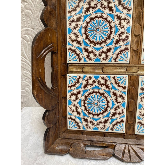 Vintage Hand Carved Wood Talavera Tiles Mexico Charcuterie Tray For Sale - Image 6 of 8