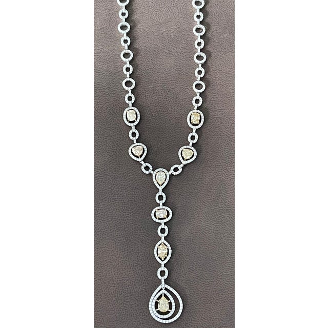 8 Yellow Solitaire Diamond and White Diamond Necklace 18 Karat White Gold For Sale - Image 11 of 18