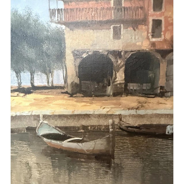 Torri del Benaco Borelli Guido, Hotel Albergo Gardesana Harbor, 1970s, Oil Painting on Canvas For Sale - Image 9 of 13