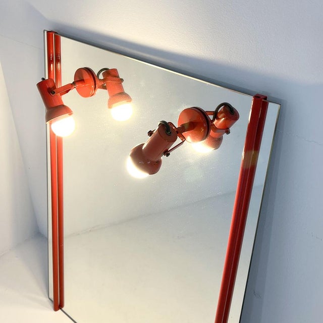 Red Vanity Mirror in Metal with Adjustable Lamps, 1970s For Sale - Image 6 of 8