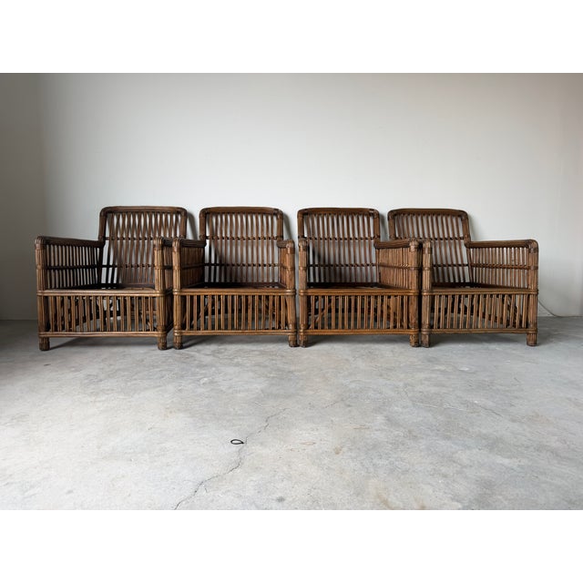 Vintage Palecek President’s State Stick Rattan Lounge Chairs – Pair For Sale - Image 12 of 18