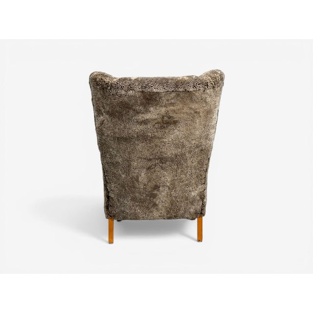 Swedish Modern, Lounge Chairs, Elm, Gray Shearling, Sweden, 1940s For Sale - Image 16 of 16