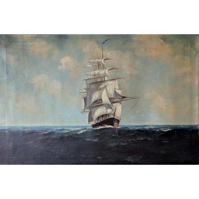 19th Century American Classical Maritime Clipper Ship Oil ...