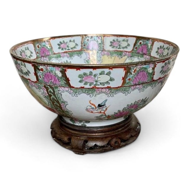 Discover the exquisite Famille Rose Medallion Chinese Decorative Punch Bowl on Stand, a stunning piece that beautifully...