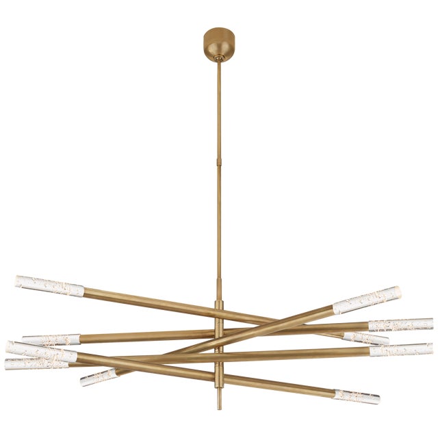 Kelly Wearstler for Visual Comfort Signature Rousseau Grande Ten Light Articulating Chandelier in Antique-Burnished Brass with Seeded Glass For Sale