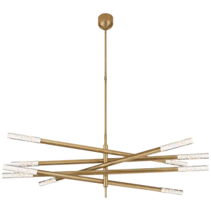 Kelly Wearstler for Visual Comfort Signature Rousseau Grande Ten Light Articulating Chandelier in Antique-Burnished Brass with Seeded Glass