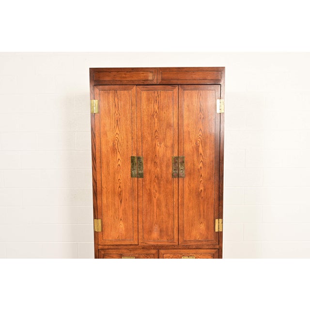Henredon Mid-Century Modern Campaign Oak Armoire Dresser or Gentleman's Chest, Circa 1970s For Sale - Image 9 of 14