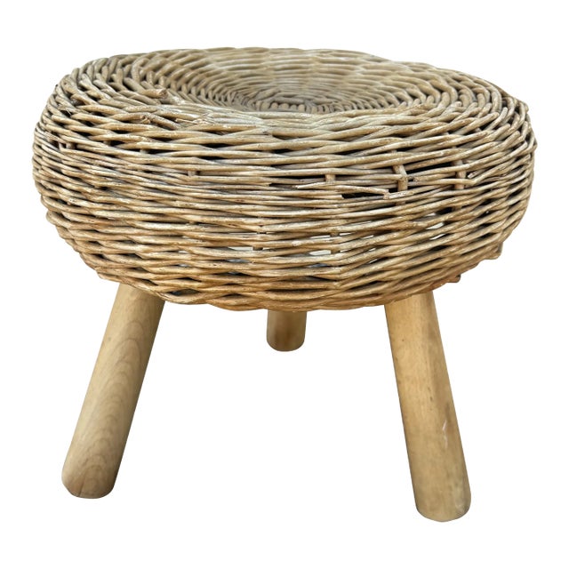 Tony Paul Attributed Wicker Stool, 1950s For Sale
