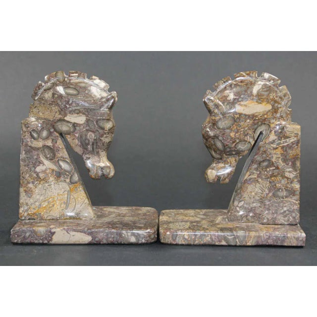 Art Deco Brown Onyx Horse Head Bookends - A Pair For Sale - Image 9 of 13