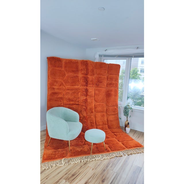 Terracotta Orange Carved Wool Moroccan Beni Mrirt Rug For Sale - Image 14 of 15