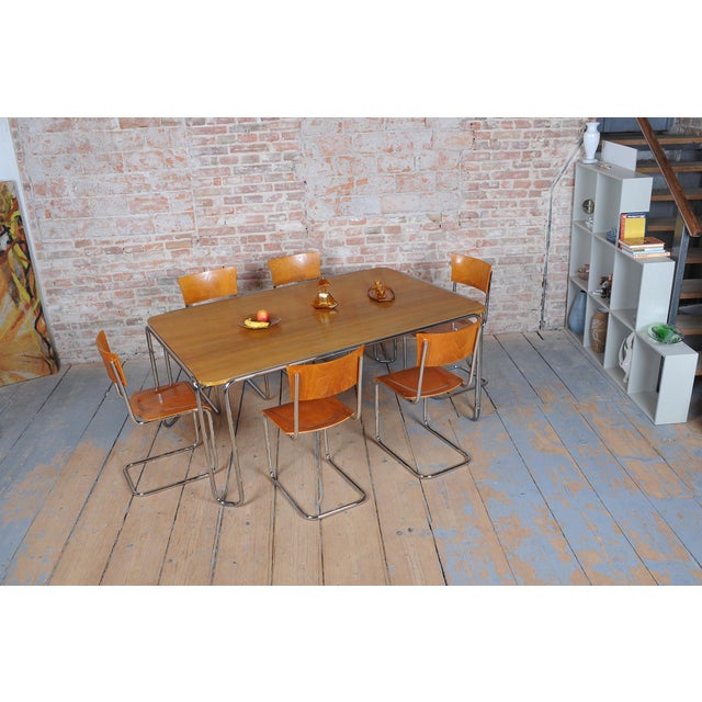 Czech Bauhaus Chrome Dining Table in Oak attributed to R. Slezák, 1930s For Sale - Image 12 of 18