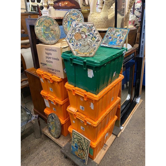 Antique Persian Iznik Qajar Style Ceramic Pottery Green Tile Phoenix W/ Rider C4 For Sale - Image 9 of 10