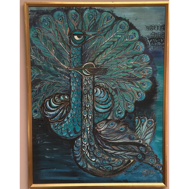 Covey/Givell, Peacocks, 1974, Oil on Canvas, Framed For Sale - Image 8 of 18