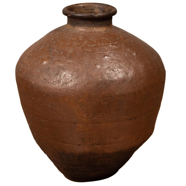 Antique Japanese Brown Oil Jar with Weathered Appearance and Irregular Shape For Sale - Image 13 of 13