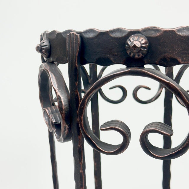 Hand Forged Iron Umbrella Stand (50cm) Antique Copper Scrollwork Design For Sale - Image 6 of 9