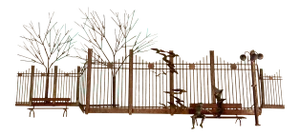 1970s Curtis Jere Boy in Park Bench, Metal Wall Sculpture