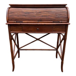 Asian Style Burnt Bamboo Roll Top Desk For Sale