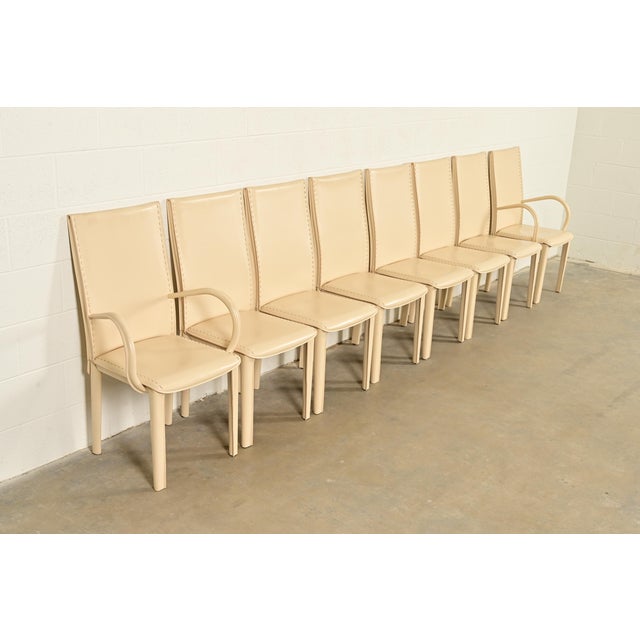 Cassina Mario Bellini Style Italian Modern Cream Leather Wrapped High Back Dining Chairs, Set of Eight For Sale - Image 4 of 14
