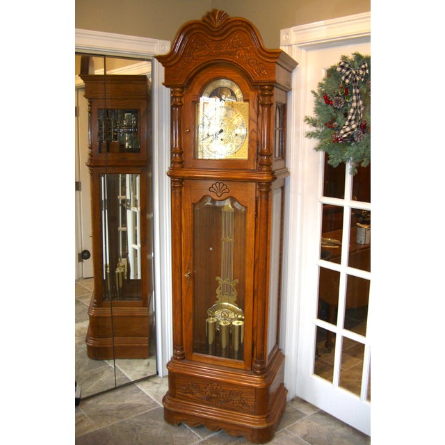 1990s Howard Miller Grandfather Clock 610361 Solid Oak Chairish