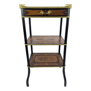 19th Century French Napoleon III Marquetry Inlaid Etagere Side Table For Sale