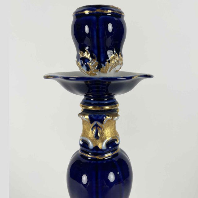Blue and Gilt Candlesticks from Meissen, 19th Century, Set of 2 For Sale - Image 3 of 8