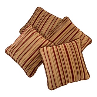 Vintage Striped Chenille Fabric Pillows With Down Pillow Inserts - Set of Four For Sale