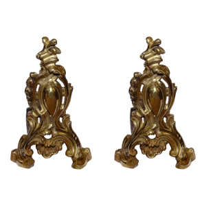 Andirons Gilt Bronze Antique French Chenets - A Pair