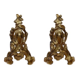 Gilt Bronze Antique French Andirons - A Pair For Sale