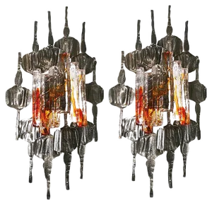 Swedish Large Brutalist Wall Sconces, 1960s, Set of 2
