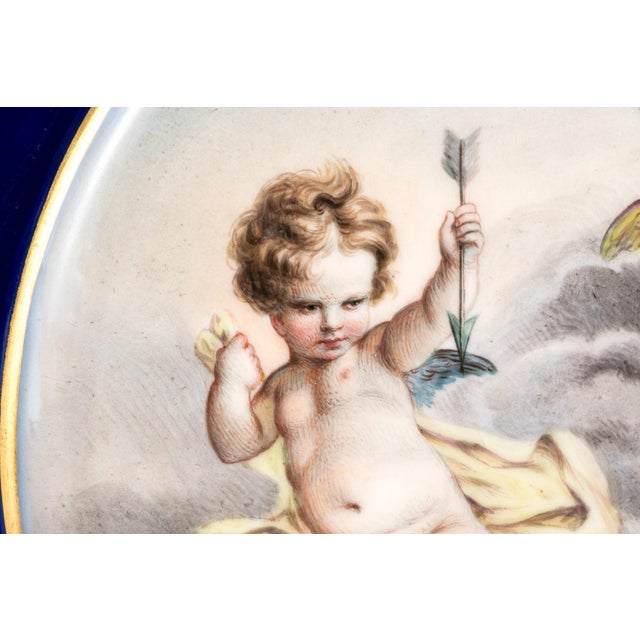 Ceramic Pair Antique Franz Xaver Thallmaier Munich Cherub Cabinet Plates 9.5" Gilt For Sale - Image 7 of 9
